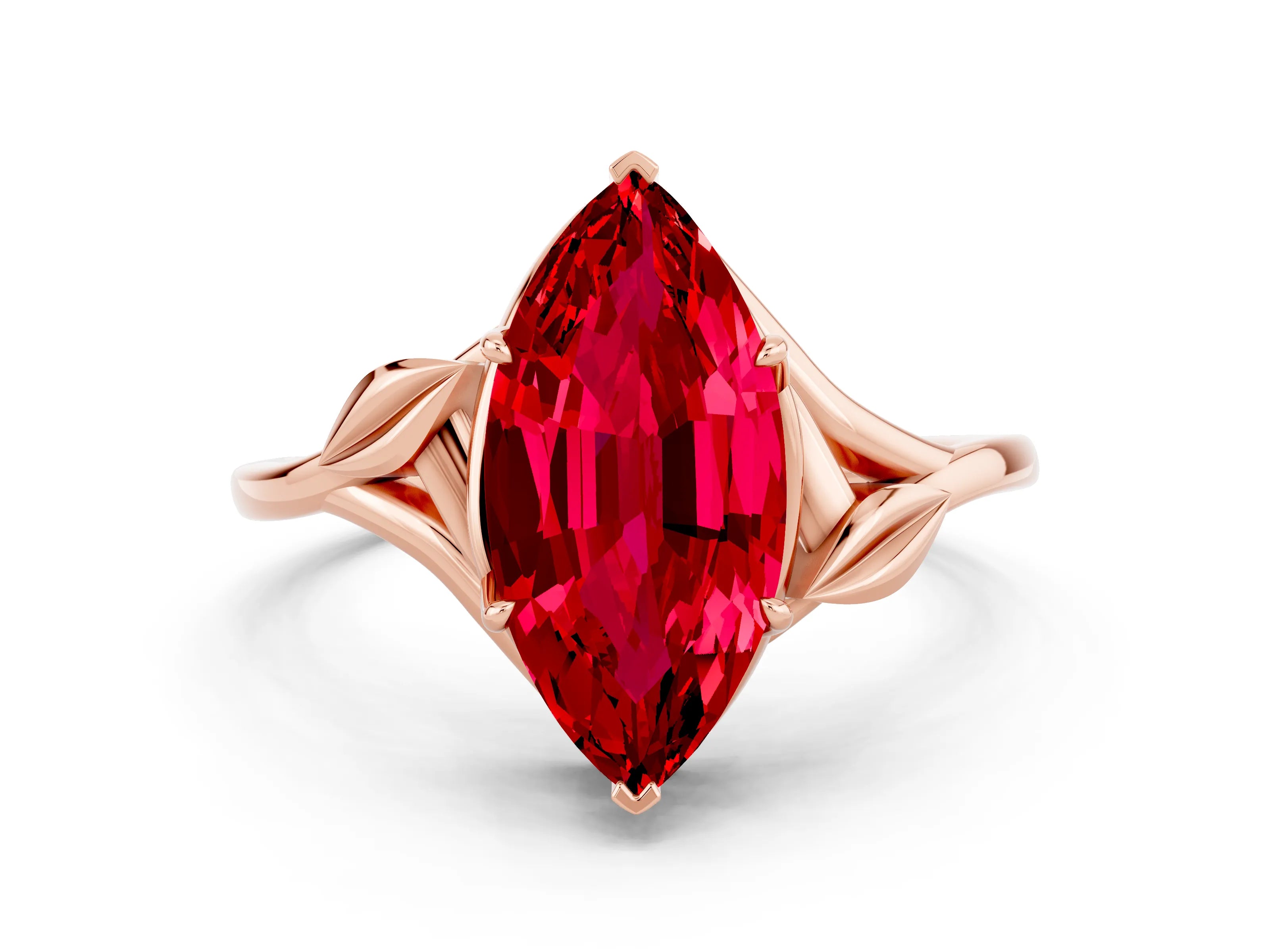 Rose gold Marquise Cut Ruby Solitaire Ring with Twist Band and Four-Prong Setting_24