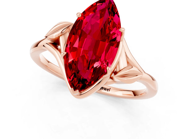 Rose gold Marquise Cut Ruby Solitaire Ring with Twist Band and Four-Prong Setting