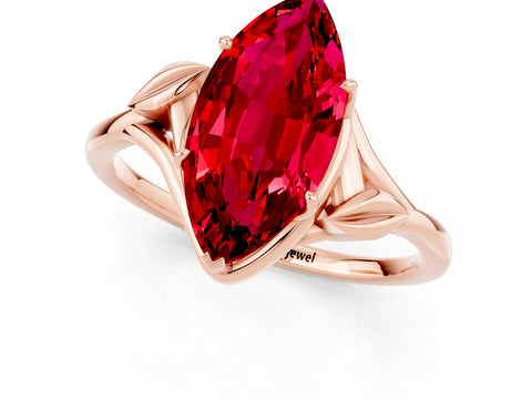 Rose gold Marquise Cut Ruby Solitaire Ring with Twist Band and Four-Prong Setting_25