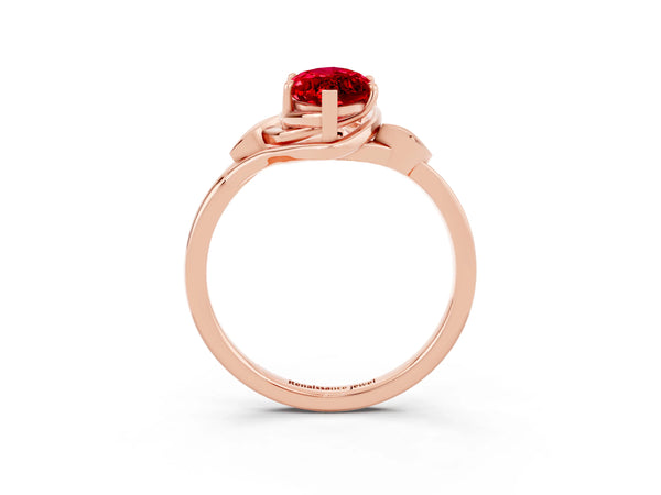 Rose gold Marquise Cut Ruby Solitaire Ring with Twist Band and Four-Prong Setting