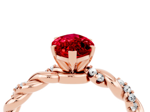 Rose gold Marquise Cut Ruby Solitaire Ring with Twisted Band and Pavé Accents_4