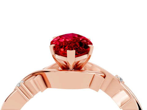 Rose gold Marquise Cut Ruby Solitaire Ring with Twisted Band and Prong Setting_4