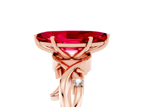 Rose gold Marquise Cut Ruby Solitaire Ring with Twisted Band and Prong Setting_5