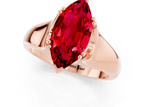 Rose gold Marquise Cut Ruby Solitaire Ring with Wide Band and Prong Setting_1