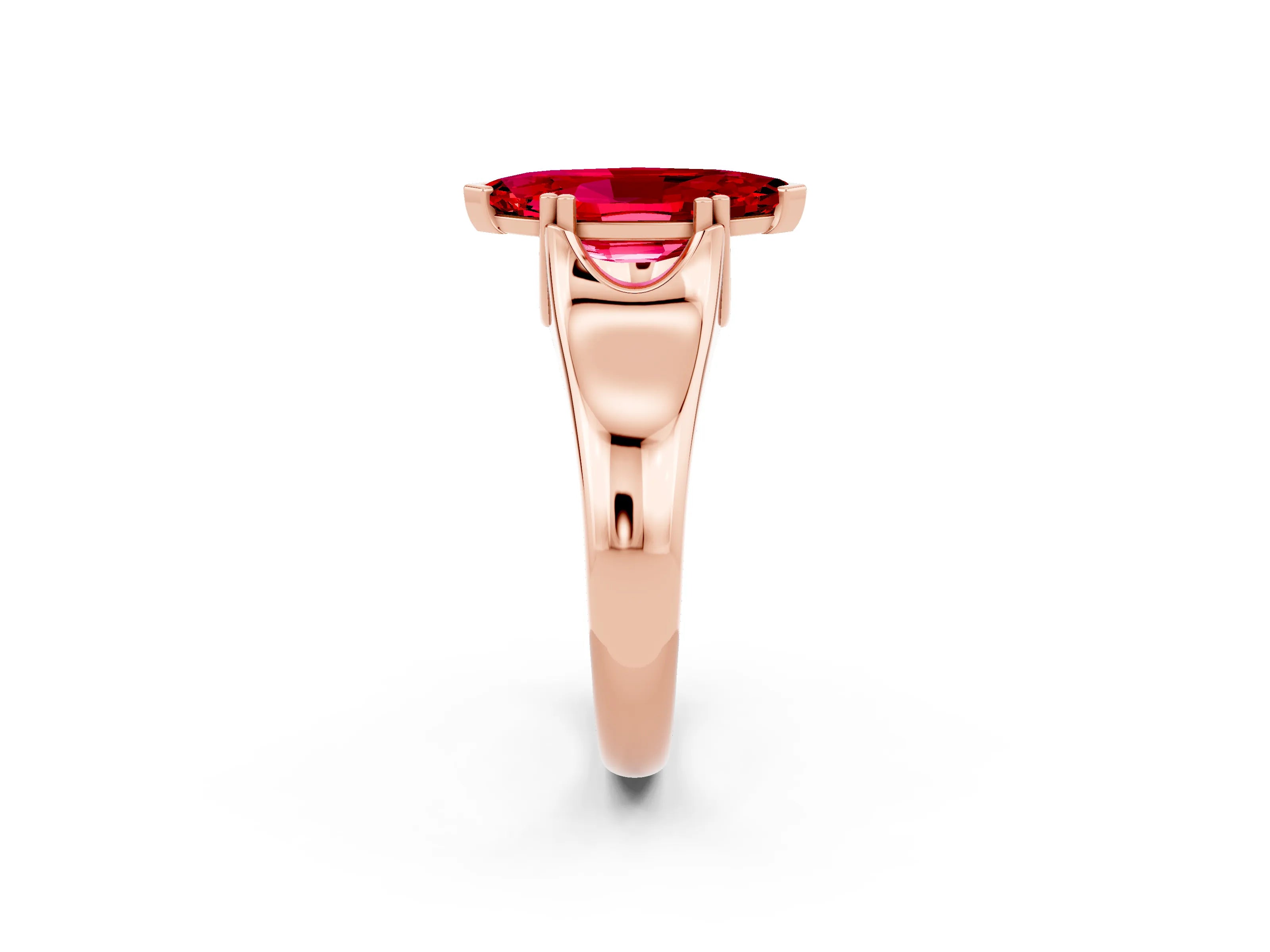 Rose gold Marquise Cut Ruby Solitaire Ring with Wide Band and Prong Setting_2