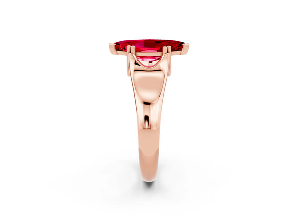 Rose gold Marquise Cut Ruby Solitaire Ring with Wide Band and Prong Setting