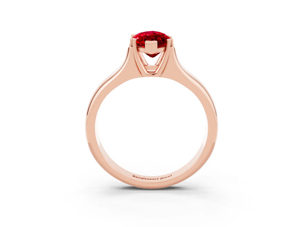 Rose gold Marquise Cut Ruby Solitaire Ring with Wide Band and Prong Setting
