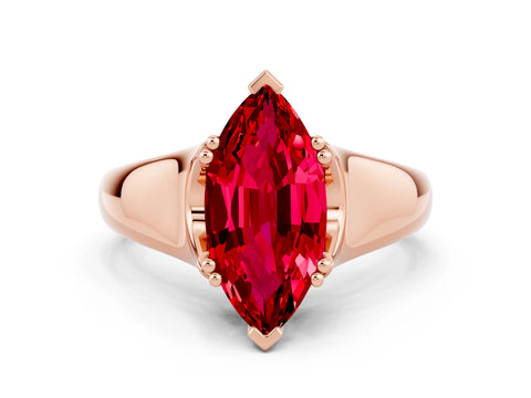 Rose gold Marquise Cut Ruby Solitaire Ring with Wide Band and Prong Setting