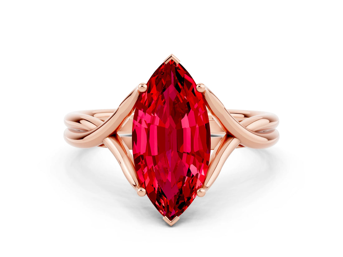 Rose gold Marquise Cut Ruby Solitaire Twist Band Prong Setting Ring_36