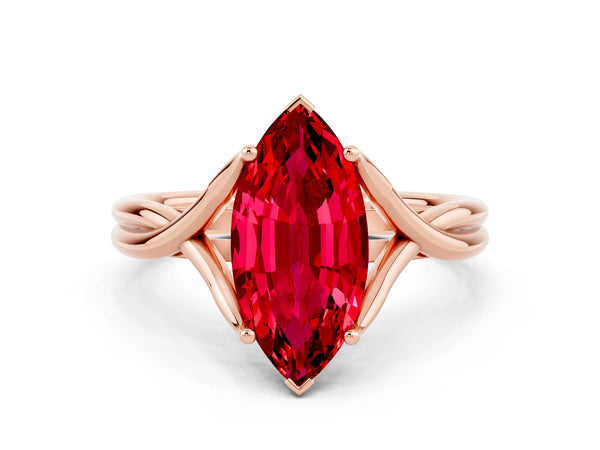 Rose gold Marquise Cut Ruby Solitaire Twist Band Prong Setting Ring