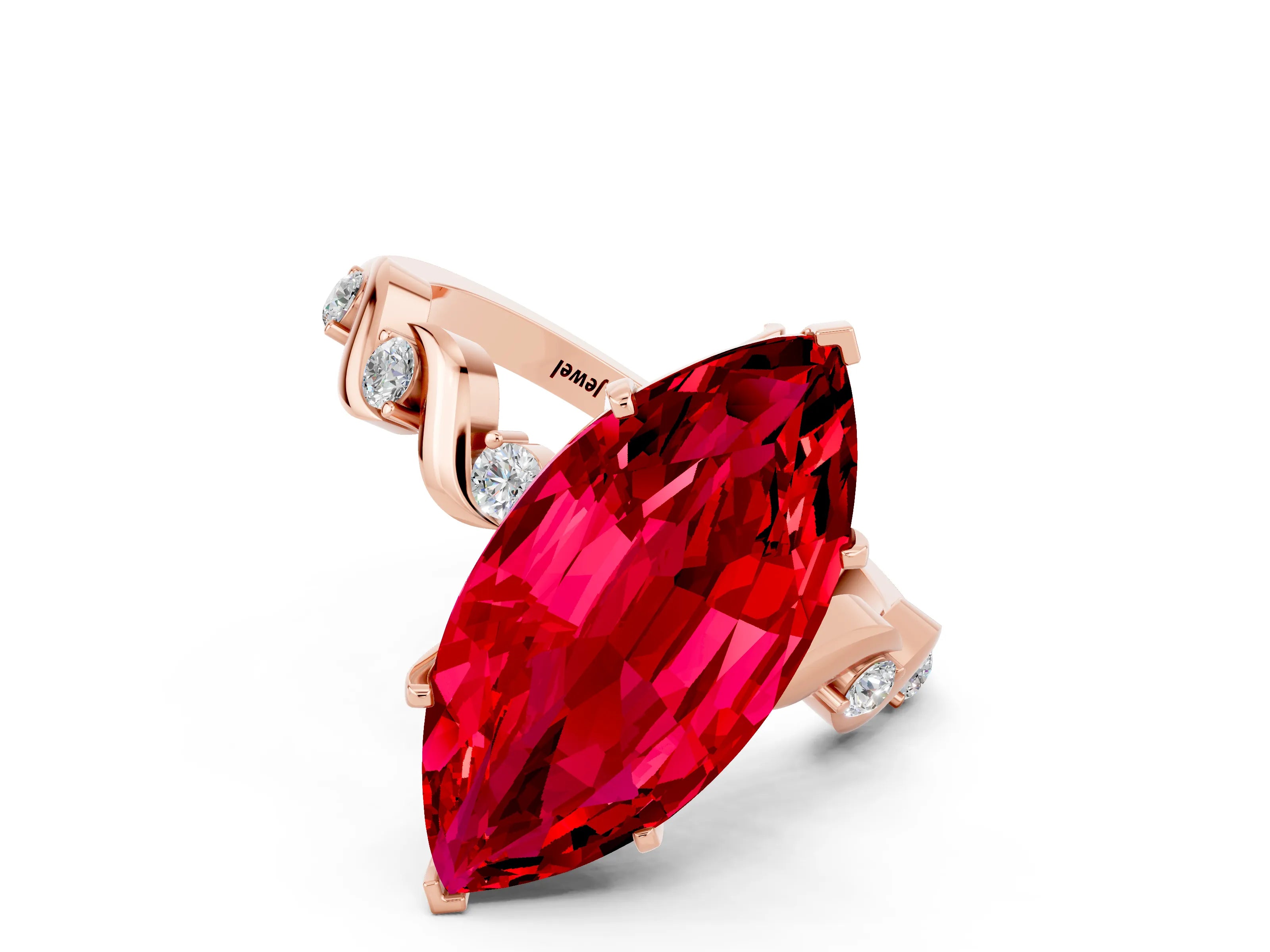 Rose gold Marquise Cut Ruby Solitaire Twisted Band with Round  Accents and Prong Setting_12