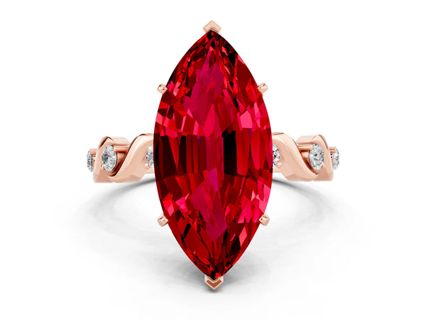 Rose gold Marquise Cut Ruby Solitaire Twisted Band with Round  Accents and Prong Setting