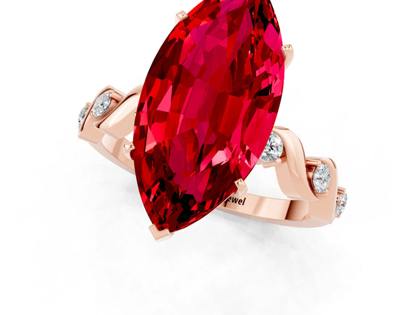 Rose gold Marquise Cut Ruby Solitaire Twisted Band with Round  Accents and Prong Setting