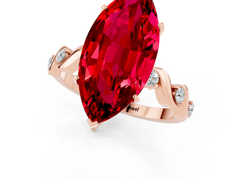 Rose gold Marquise Cut Ruby Solitaire Twisted Band with Round  Accents and Prong Setting_13