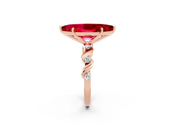 Rose gold Marquise Cut Ruby Solitaire Twisted Band with Round  Accents and Prong Setting