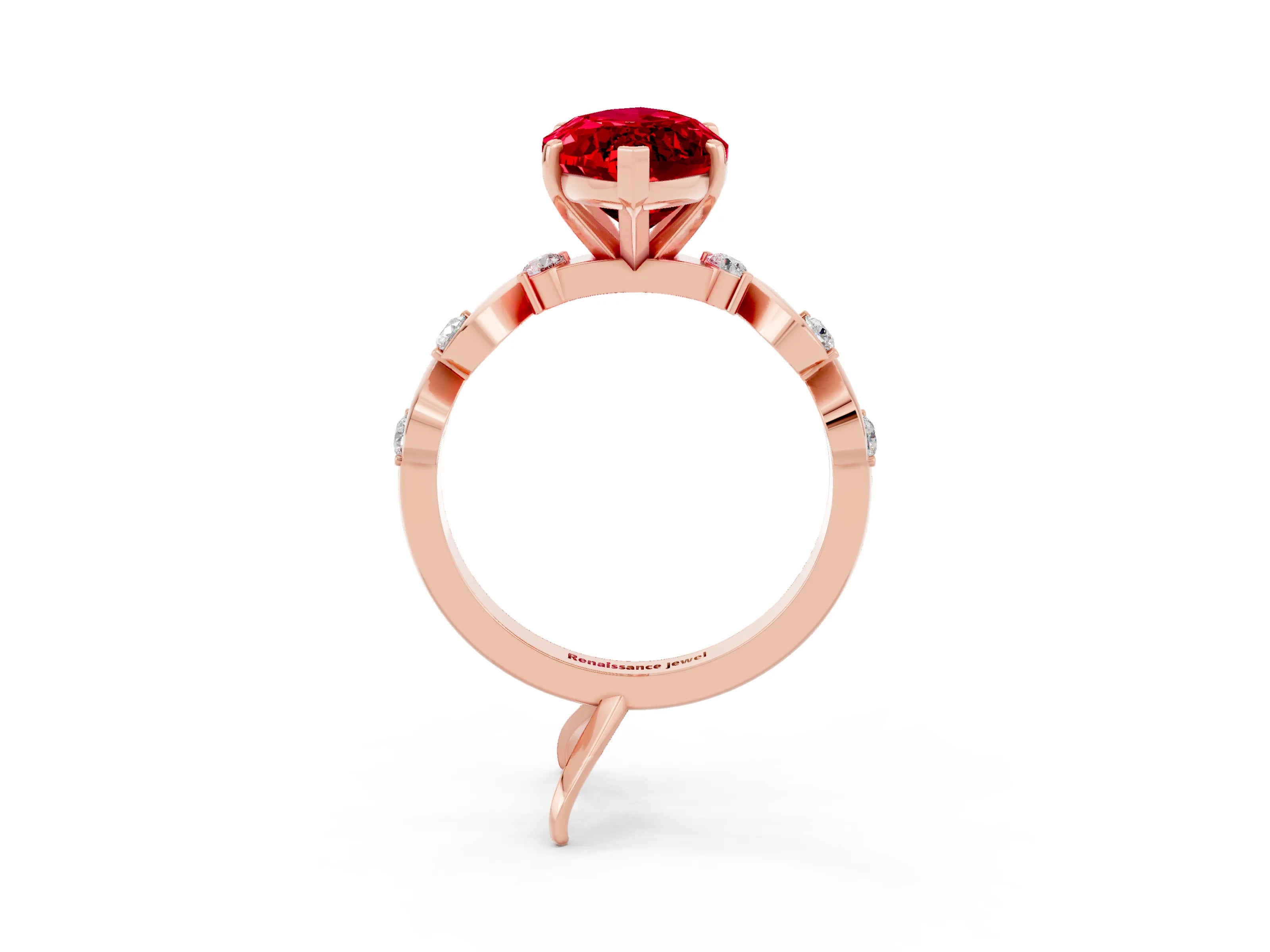 Rose gold Marquise Cut Ruby Solitaire Twisted Band with Round  Accents and Prong Setting_15
