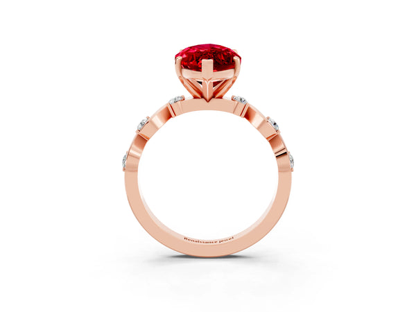 Rose gold Marquise Cut Ruby Solitaire Twisted Band with Round  Accents and Prong Setting