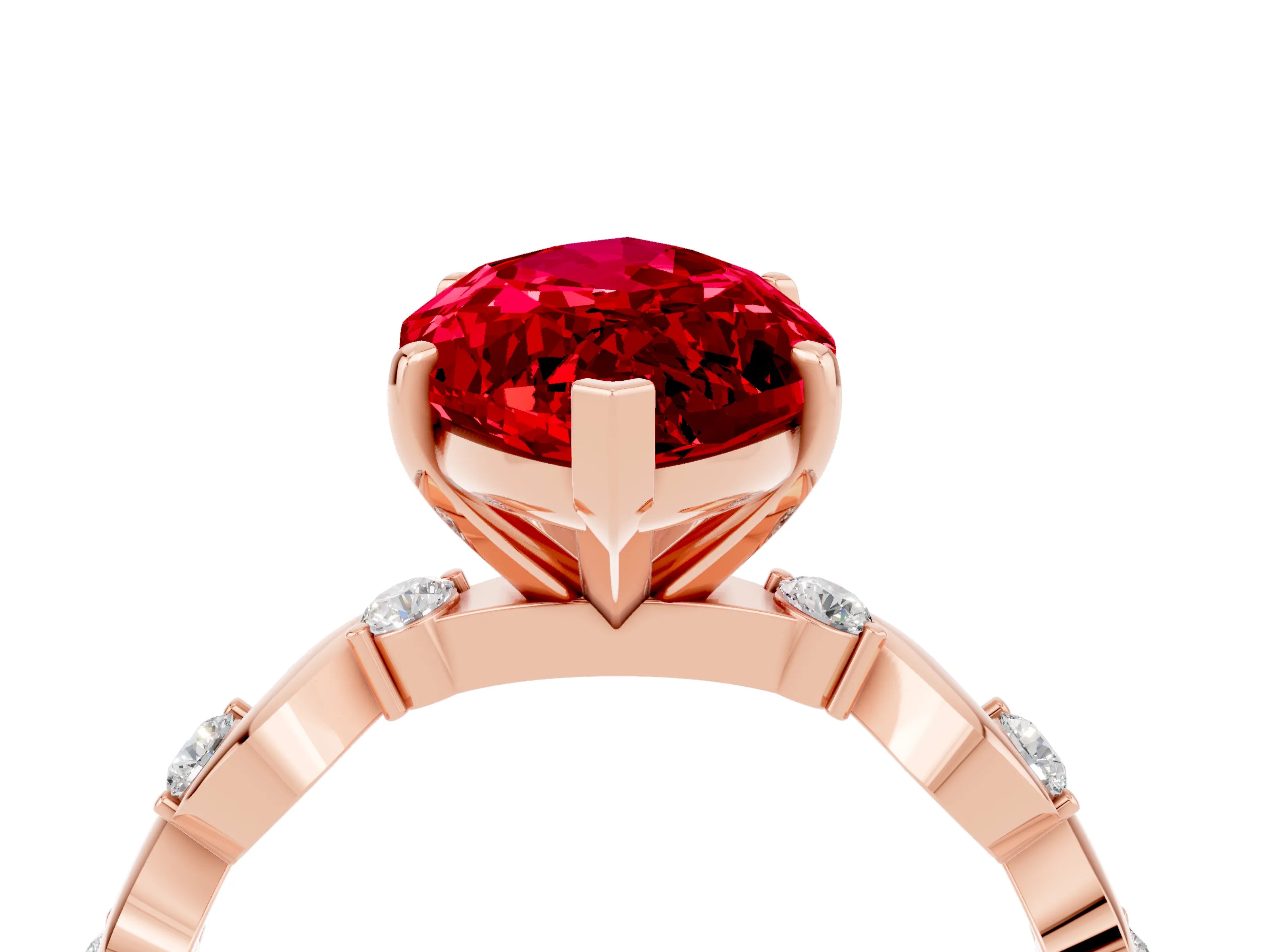 Rose gold Marquise Cut Ruby Solitaire Twisted Band with Round  Accents and Prong Setting_16