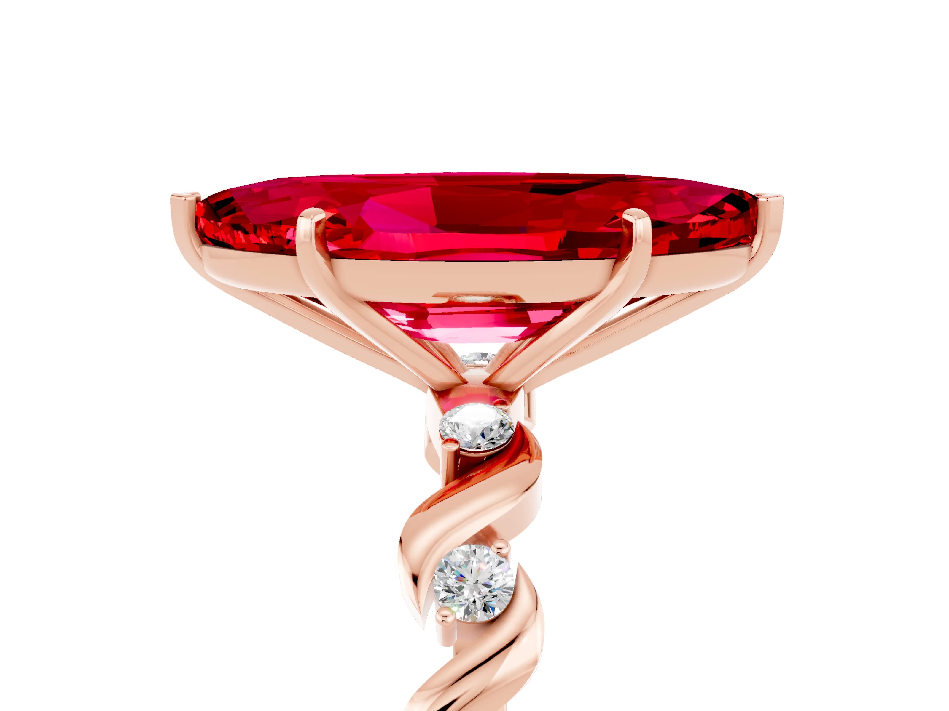Rose gold Marquise Cut Ruby Solitaire Twisted Band with Round  Accents and Prong Setting_17