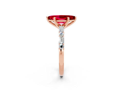 Rose gold Marquise Cut Ruby Solitaire with Side Baguettes and Channel Set Band_2