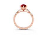 Rose gold Marquise Cut Ruby Solitaire with Side Baguettes and Channel Set Band_3