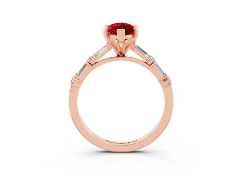 Rose gold Marquise Cut Ruby Solitaire with Side Baguettes and Channel Set Band_3