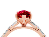 Rose gold Marquise Cut Ruby Solitaire with Side Baguettes and Channel Set Band_4