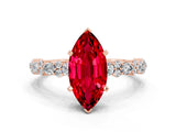 Rose gold Marquise Cut Ruby Solitaire with Side Stones, Pave Band, Four-Prong Setting_36