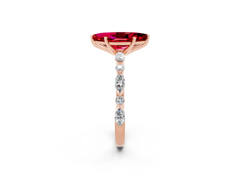 Rose gold Marquise Cut Ruby Solitaire with Side Stones on a Pavé Band and Four-Prong Setting_2