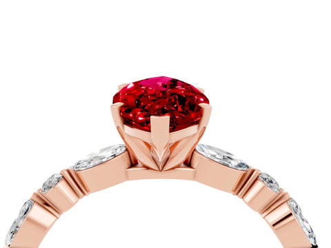 Rose gold Marquise Cut Ruby Solitaire with Side Stones on a Pavé Band and Four-Prong Setting_4