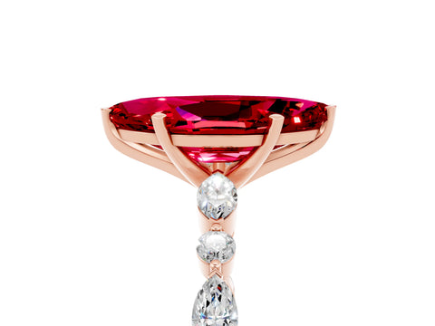 Rose gold Marquise Cut Ruby Solitaire with Side Stones on a Pavé Band and Four-Prong Setting_5