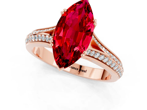 Rose gold Marquise Cut Ruby Split Shank Engagement Ring with Pavé Band_1