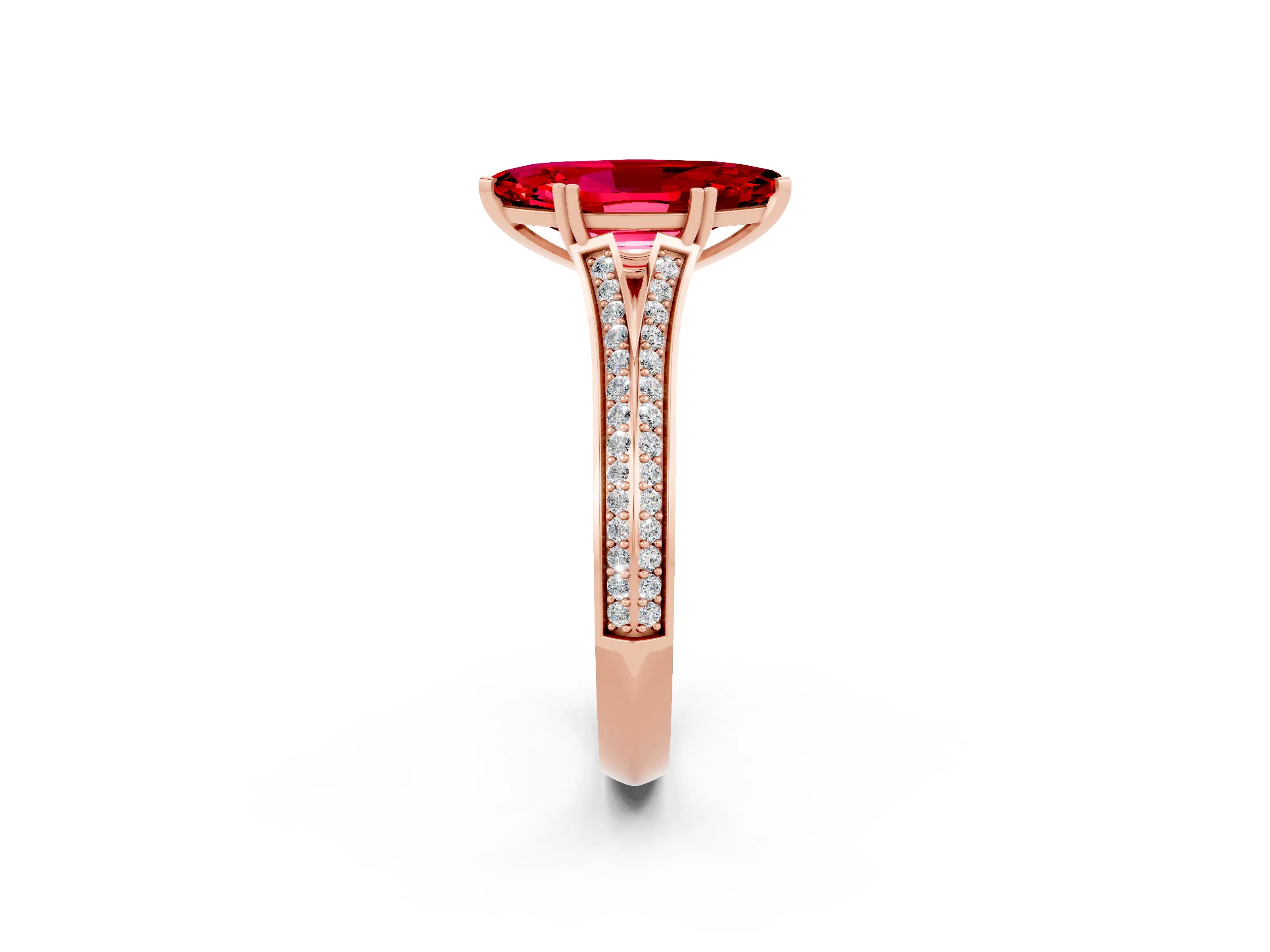 Rose gold Marquise Cut Ruby Split Shank Engagement Ring with Pavé Band_2