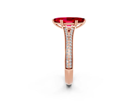 Rose gold Marquise Cut Ruby Split Shank Engagement Ring with Pavé Band_2