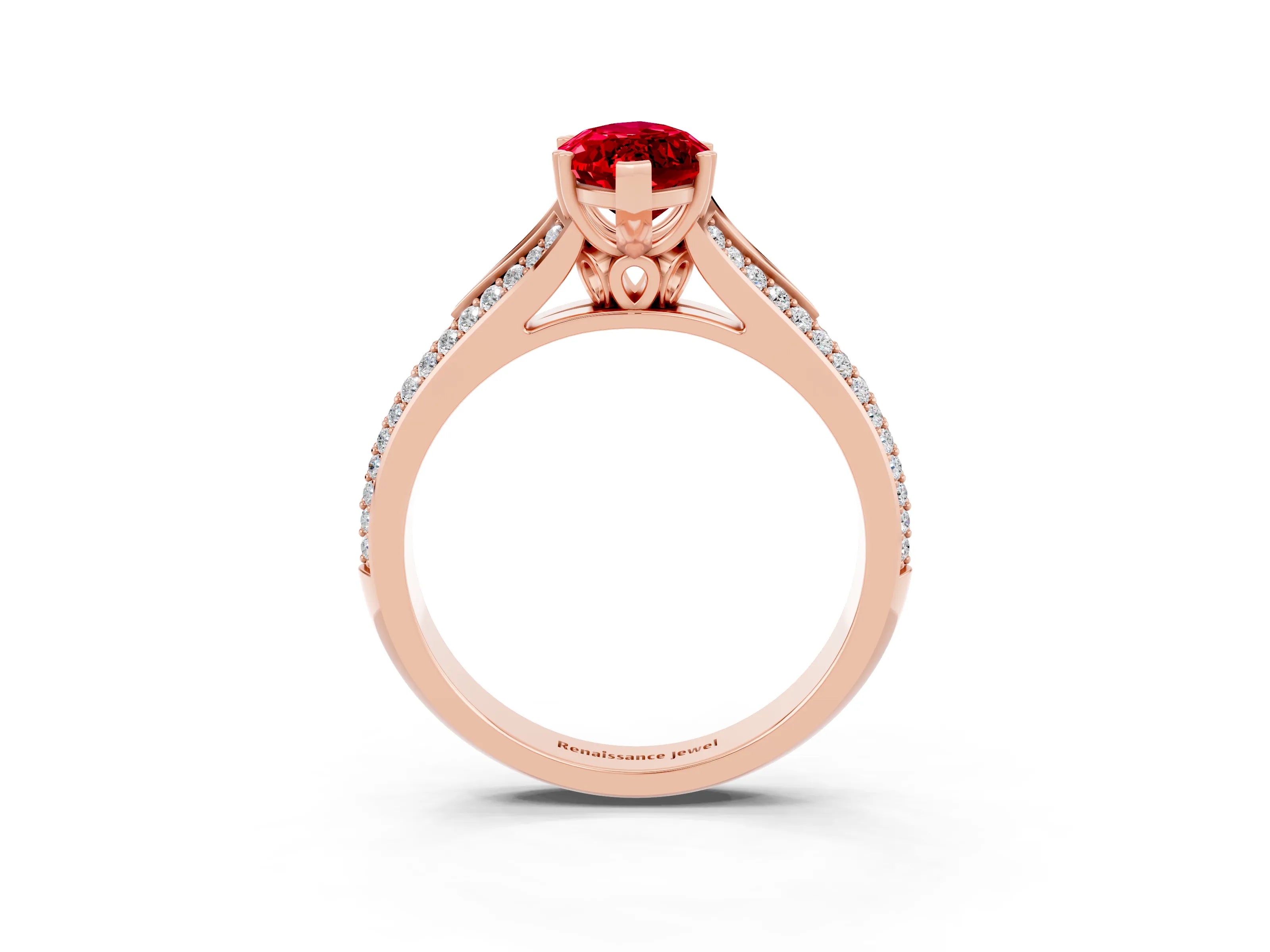 Rose gold Marquise Cut Ruby Split Shank Engagement Ring with Pavé Band_3