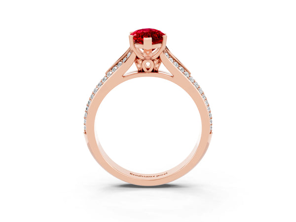 Rose gold Marquise Cut Ruby Split Shank Engagement Ring with Pavé Band