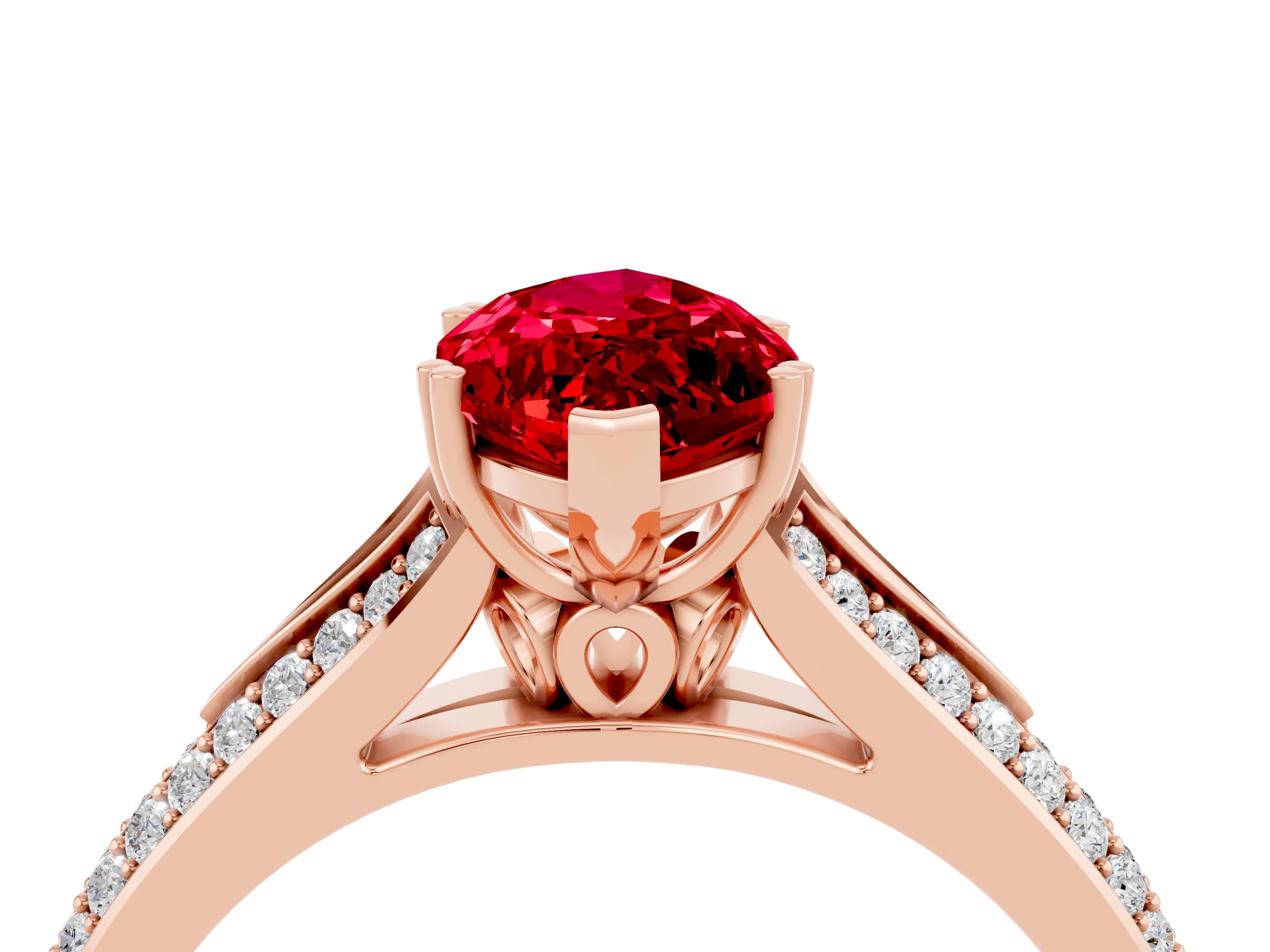 Rose gold Marquise Cut Ruby Split Shank Engagement Ring with Pavé Band_4