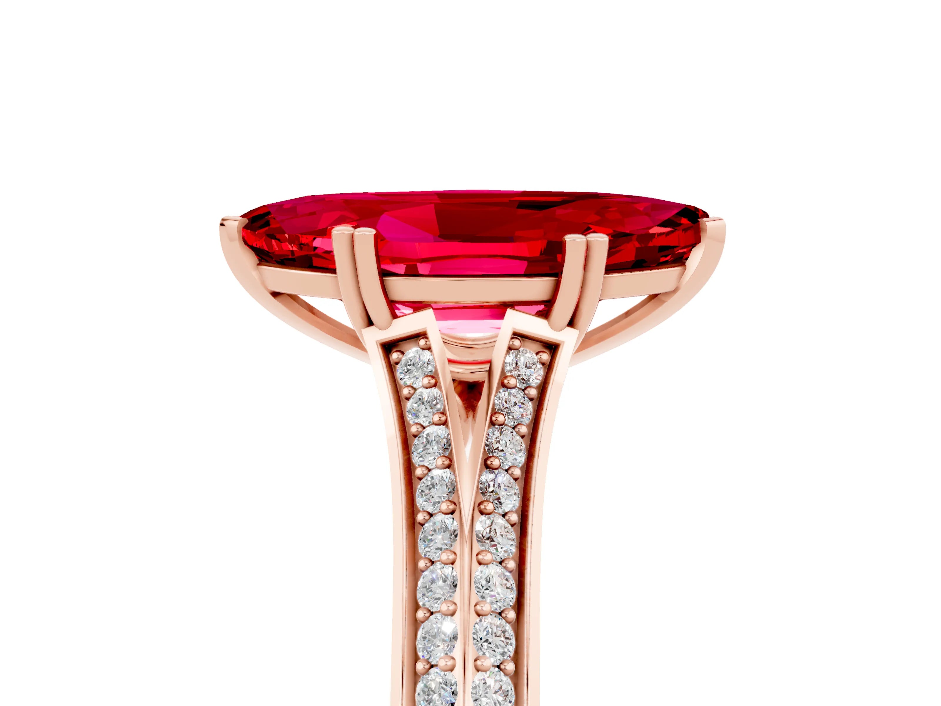 Rose gold Marquise Cut Ruby Split Shank Engagement Ring with Pavé Band_5