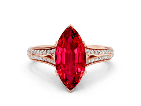 Rose gold Marquise Cut Ruby Split Shank Engagement Ring with Pavé Band