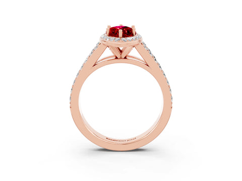 Rose gold Marquise Cut Ruby Split Shank Halo Ring with Four-Prong Setting_15