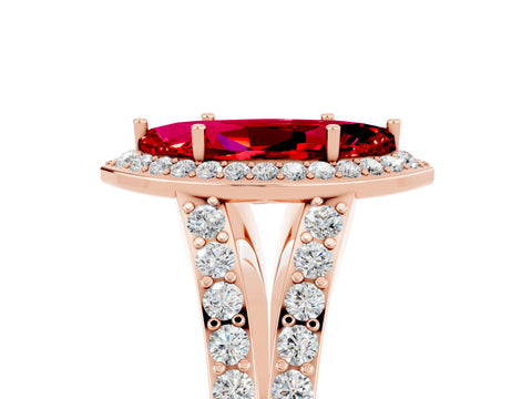 Rose gold Marquise Cut Ruby Split Shank Halo Ring with Four-Prong Setting_17