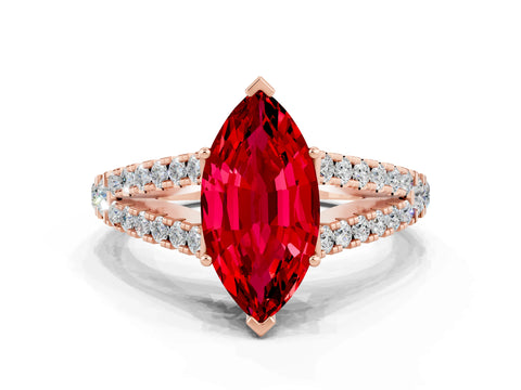 Rose gold Marquise Cut Ruby Split Shank Pavé Engagement Ring with Four-Prong Setting_12