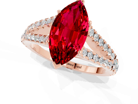 Rose gold Marquise Cut Ruby Split Shank Pavé Engagement Ring with Four-Prong Setting_13