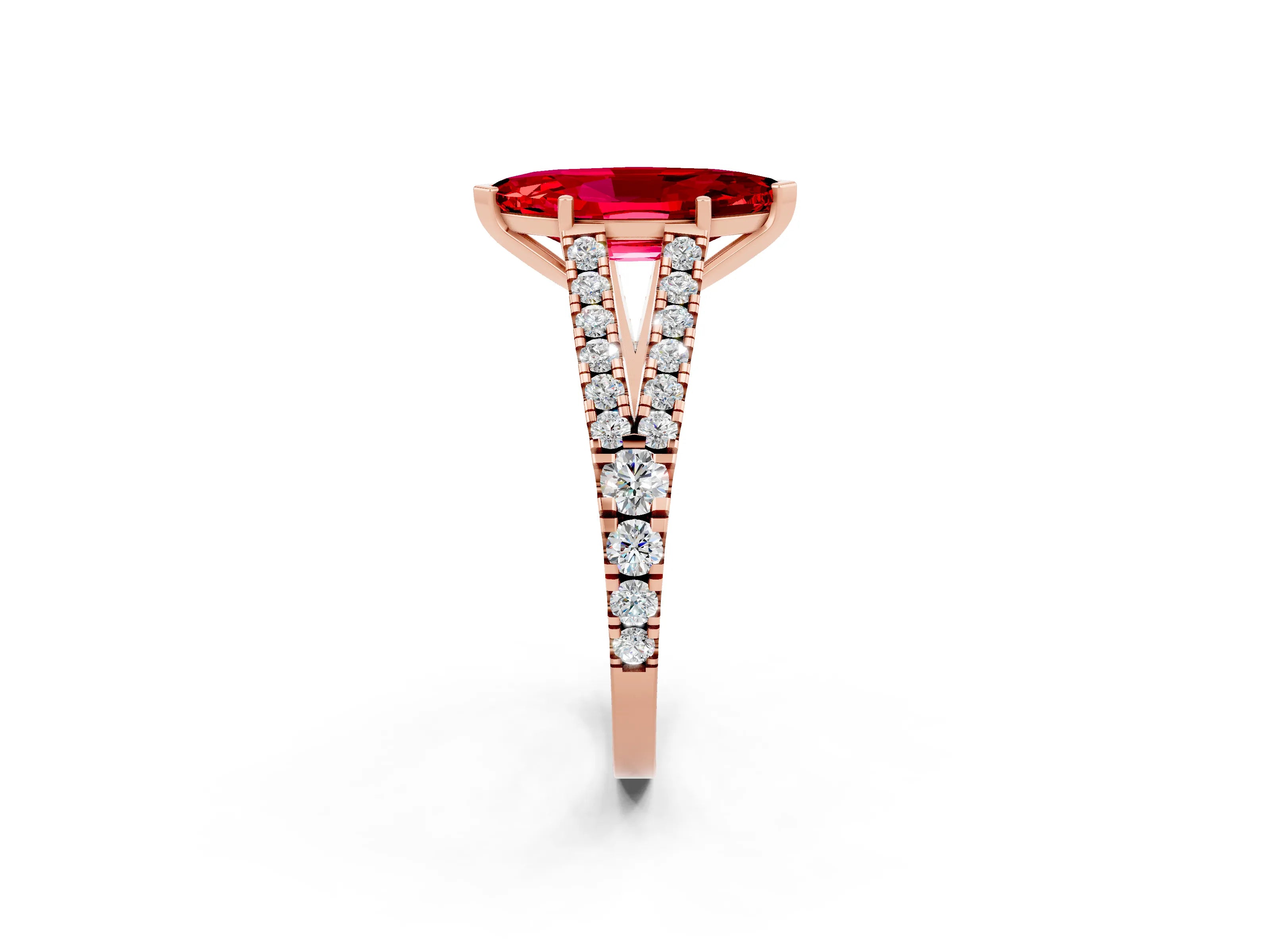 Rose gold Marquise Cut Ruby Split Shank Pavé Engagement Ring with Four-Prong Setting_14