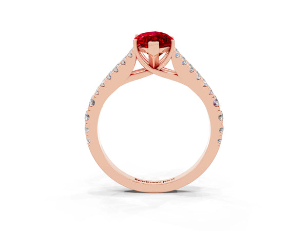 Rose gold Marquise Cut Ruby Split Shank Pavé Engagement Ring with Four-Prong Setting