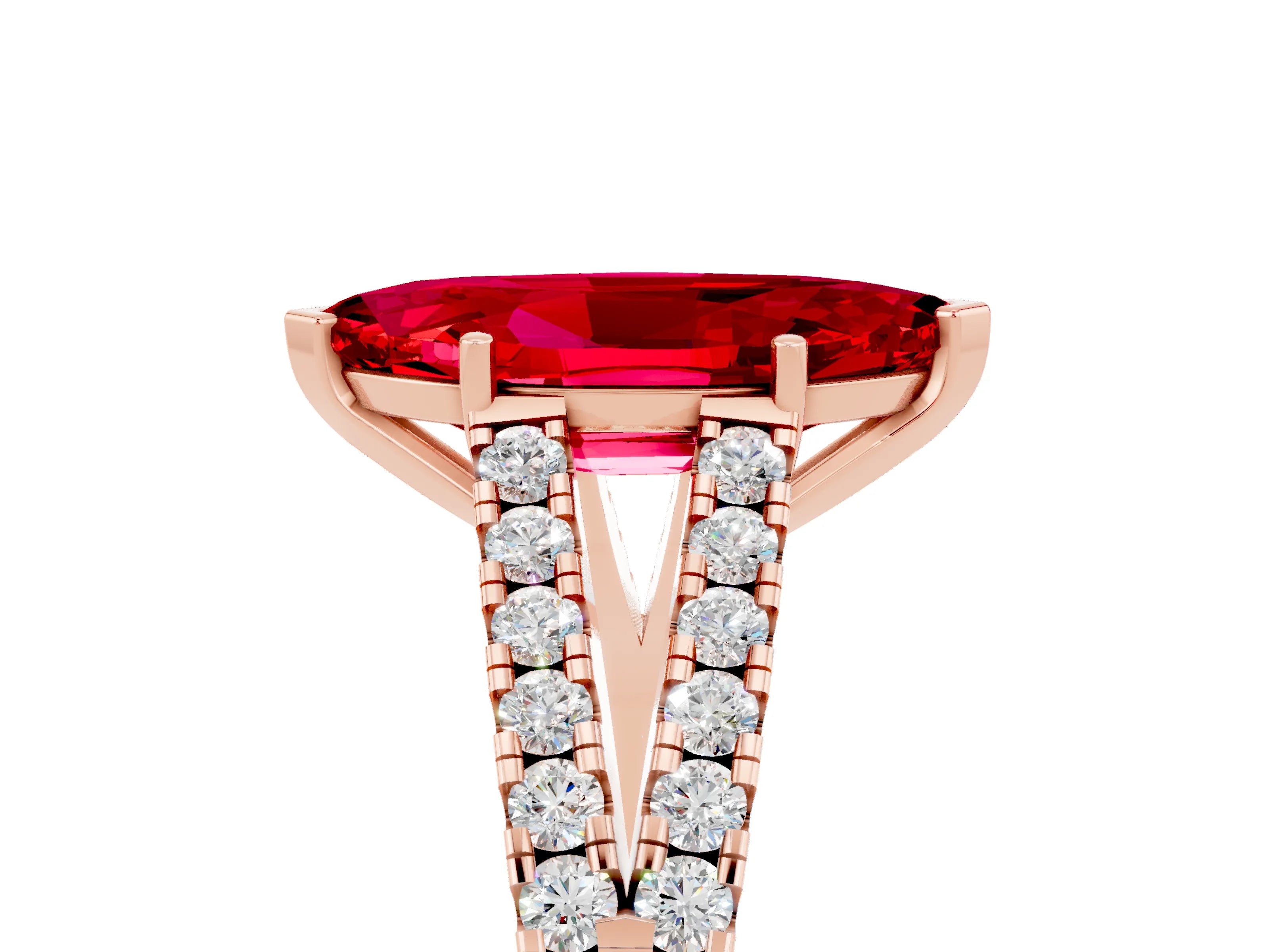 Rose gold Marquise Cut Ruby Split Shank Pavé Engagement Ring with Four-Prong Setting_17