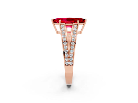 Rose gold Marquise Cut Ruby Split Shank Ring with Pavé Band and Four-Prong Setting_2