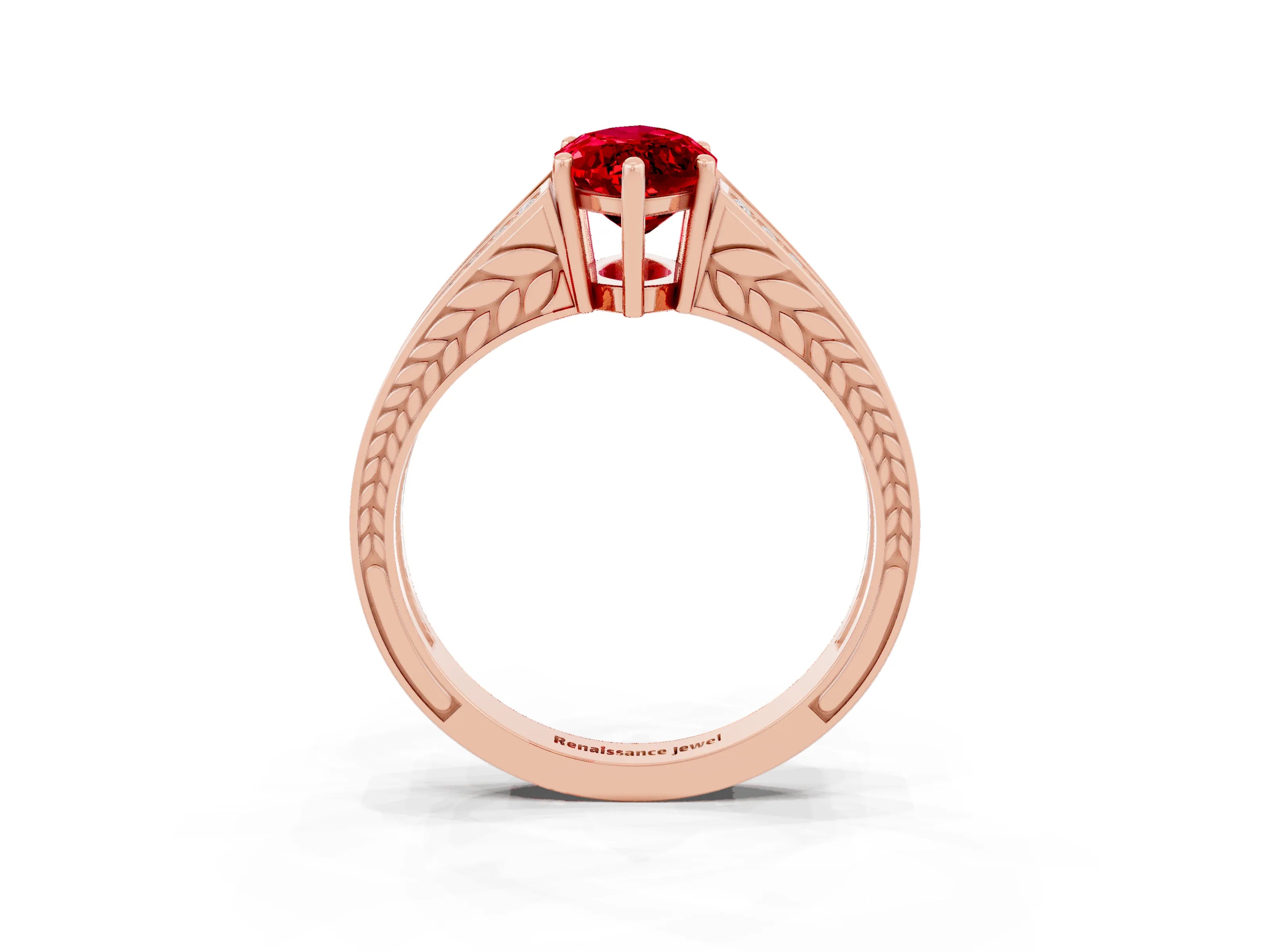 Rose gold Marquise Cut Ruby Split Shank Ring with Pavé Band and Four-Prong Setting_3