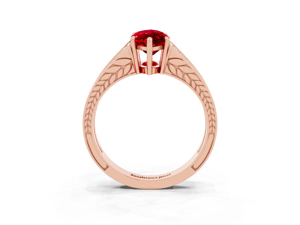 Rose gold Marquise Cut Ruby Split Shank Ring with Pavé Band and Four-Prong Setting
