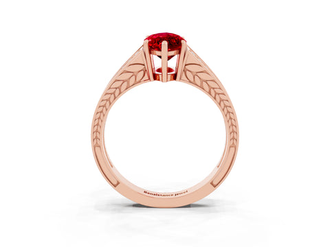 Rose gold Marquise Cut Ruby Split Shank Ring with Pavé Band and Four-Prong Setting_3